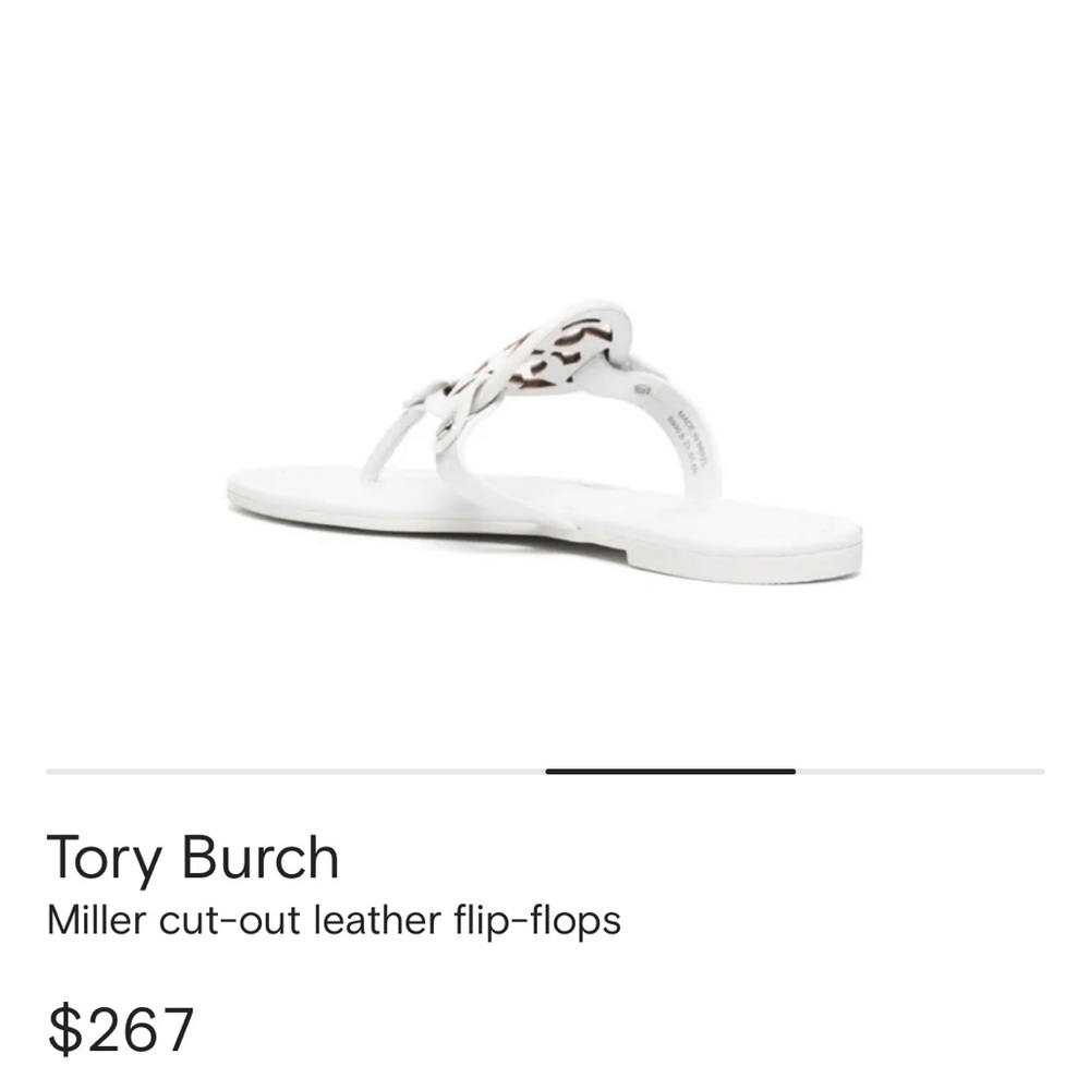 Tory Burch 
Miller cut-out leather flip-flops
$267 Sandals Sz 59 optical white - Picture 3 of 16